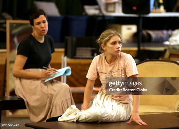 Actresses Rebecca Henderson, left, and Tavi Gevinson rehearse for the play Moscow Moscow Moscow Moscow Moscow Moscow" in Williamstown, MA on Jul. 15,...