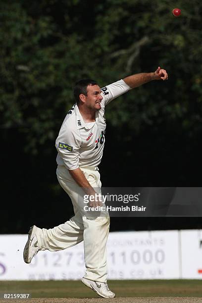 Michael Yardy of Sussex bowls during day four of the LV County Championship match between Sussex and Somerset at Cricket Field Road Ground on August...