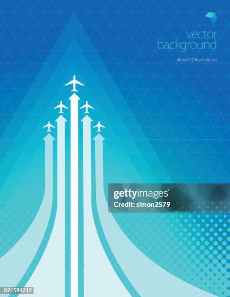 illustrazioni stock, clip art, cartoni animati e icone di tendenza di rotte aeree con aerei su sfondo blu turchese - mezzo di trasporto aereo
