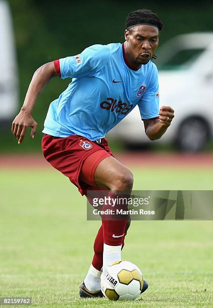 Rigobert Song of Trabzonspor runs with the ball during the friendly match between Werder Bremen and Trabzonspor at the Nordsee stadium on August 2,...