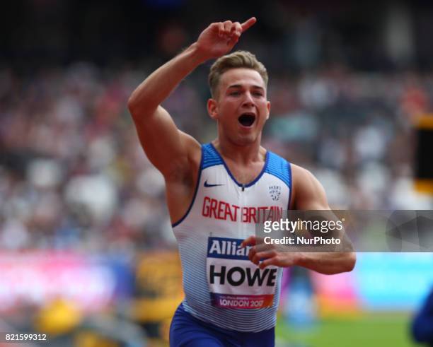 Jordan Howe of Great Britain Man's 100m T35 Final during World Para Athletics Championships at London Stadium in London on July 23, 2017
