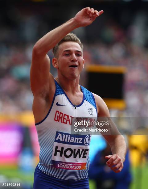 Jordan Howe of Great Britain Man's 100m T35 Final during World Para Athletics Championships at London Stadium in London on July 23, 2017