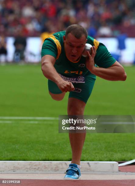 Tomasz Sciubak of Poland compete Men's Shot Put F37 Final during World Para Athletics Championships at London Stadium in London on July 23, 2017