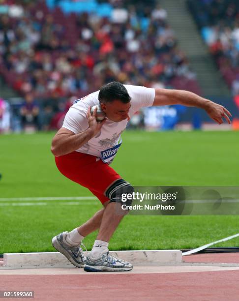 Tomasz Sciubak of Poland compete Men's Shot Put F37 Final during World Para Athletics Championships at London Stadium in London on July 23, 2017