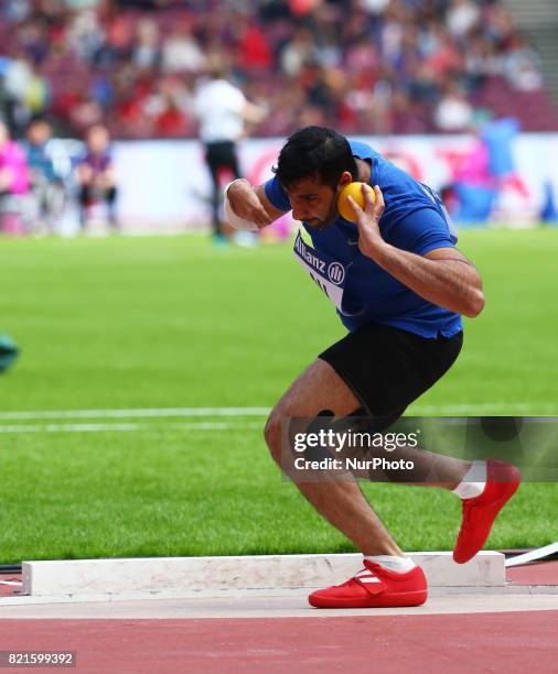 Tomasz Sciubak of Poland compete Men's Shot Put F37 Final during World Para Athletics Championships at London Stadium in London on July 23, 2017