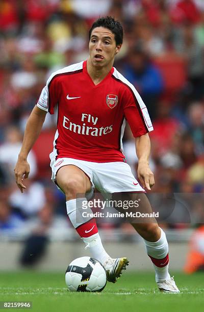 Samir Nasri of Arsenal in action during the pre-season friendly match between Arsenal and Juventus during the Emirates Cup at the Emirates Stadium on...
