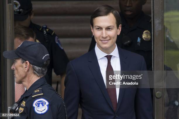 Jared Kushner, son-in-law and Senior Advisor to President Trump, leaves after testifying before the Senate Intelligence committee in a closed door...