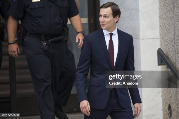 Jared Kushner, son-in-law and Senior Advisor to President Trump, leaves after testifying before the Senate Intelligence committee in a closed door...