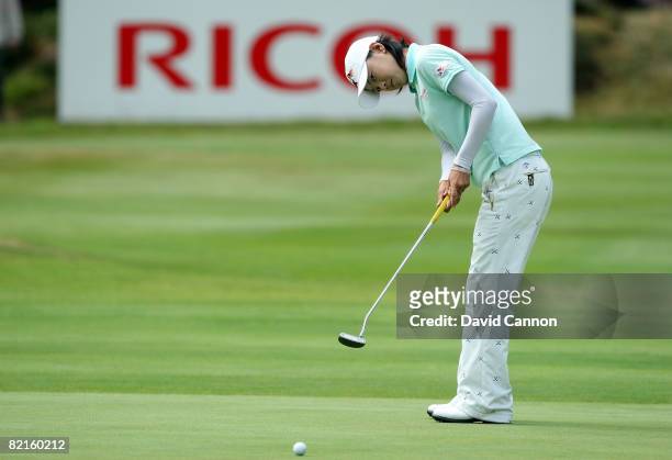 Na-Yeon Choi of South Korea putts for eagle at the 14th hole during the third round of the 2008 Ricoh Women's British Open Championship held on the...