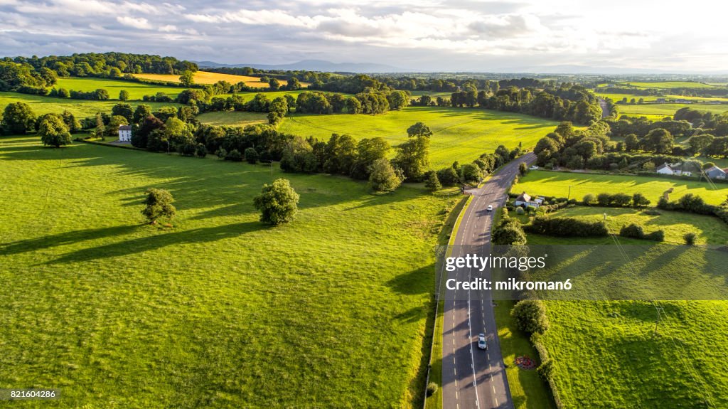 Irish Rural Field Aerial View Of Irish Rural Scene On Sunny Summer Day In Tipperary ...