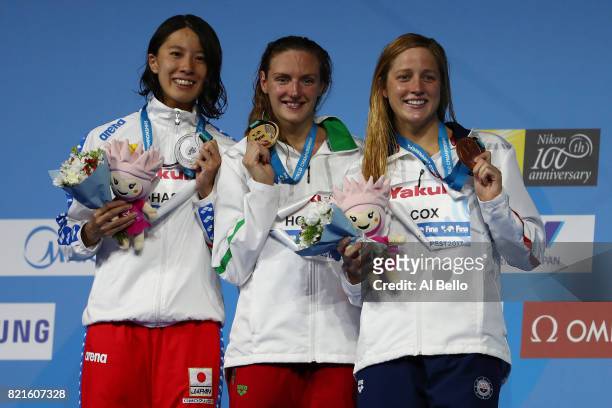 Silver medalist Yui Ohashi of Japan gold medalist Katinka Hosszu of Hungary and bronze medalist Madisyn Cox of the United States 200m Individual...