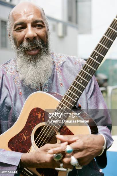 Singer and guitarist Richie Havens poses at the Newport Folk Festival at Fort Adams State Park on August 2, 2008 in Newport, Rhode Island.