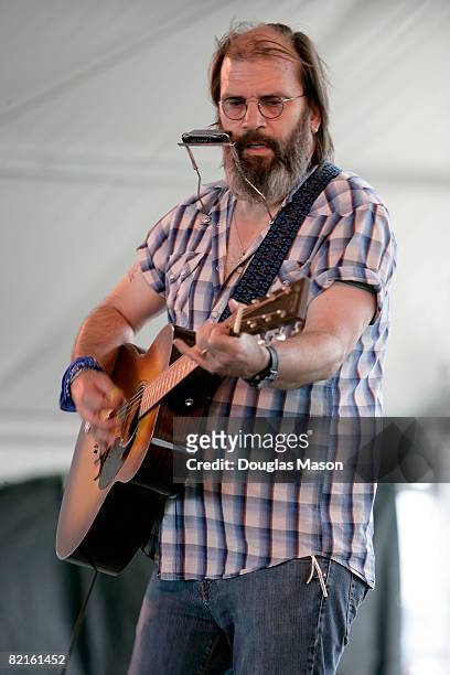 Singer-songwriter Steve Earle performs at the Newport Folk Festival at Fort Adams State Park on August 2, 2008 in Newport, Rhode Island.