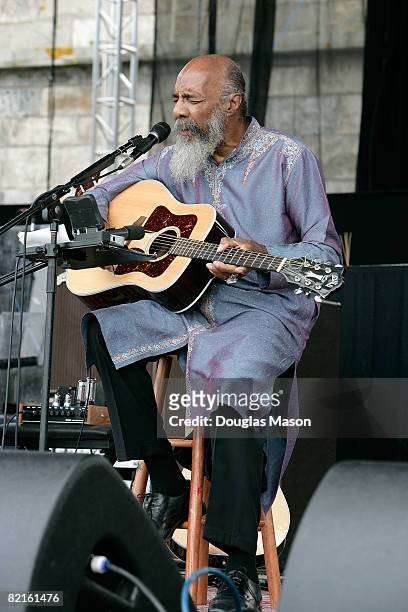 Singer and guitarist Richie Havens performs at the Newport Folk Festival at Fort Adams State Park on August 2, 2008 in Newport, Rhode Island.