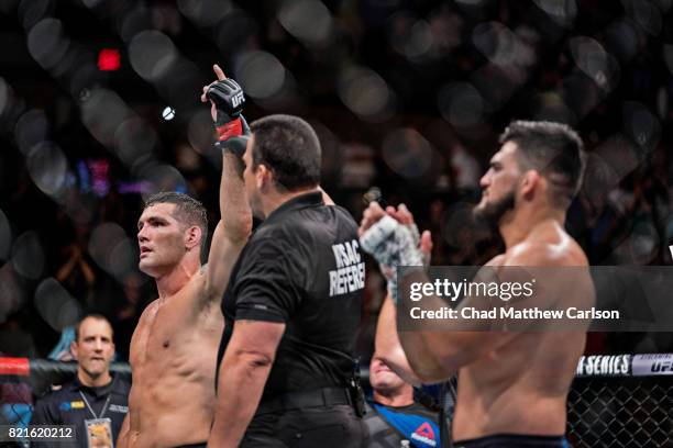 On Fox 25: Chris Weidman victorious after winning middleweight bout vs Kelvin Gastelum at Nassau Coliseum. Uniondale, NY 7/22/2017 CREDIT: Chad...