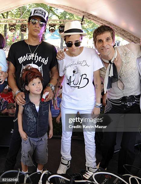 Exclusive* Slash and his son, Samantha Ronson and Perry Farrell at the 2008 Lollapalooza music festival at Grant Park on August 2, 2008 in Chicago.