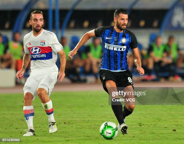 Antonio Candreva of FC Internazionale and Sergi Darder of Lyon compete for the ball during the 2017 International Champions Cup match between FC...