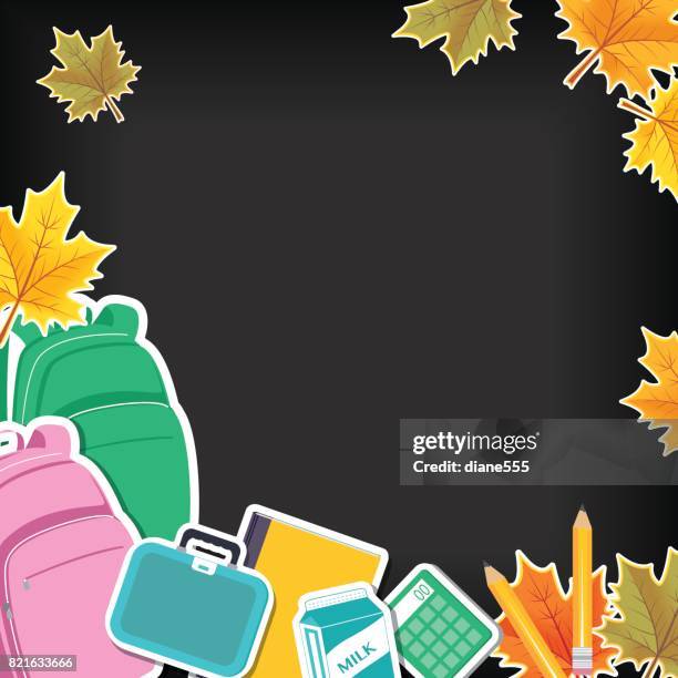 back to school border with fall leaves and icons - fall leaves border stock illustrations