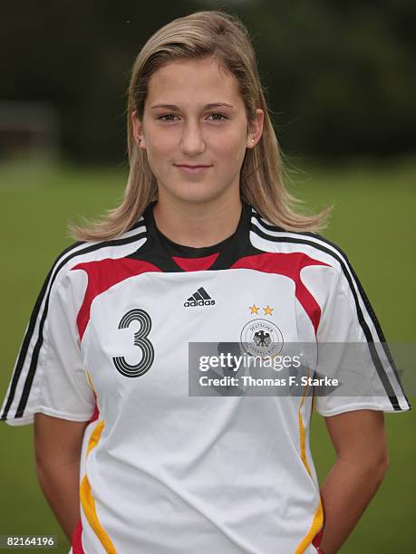 Laura Vetterlein poses during the photo call of the U16 women German national soccer team at the Sportschule Wedau on August 3, 2008 in Duisburg,...