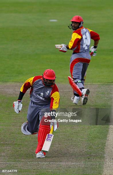 Sanjay Thuraisingam and Karun Jethi of Canada run between the wickets during the Kenya v Canada ICC World Twenty20 Cup Qualifier on August 3, 2008 in...
