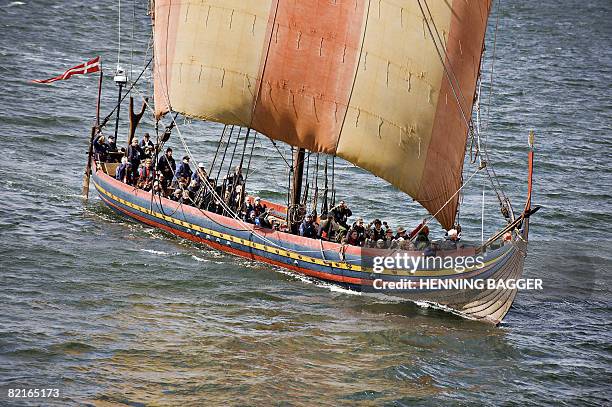 The viking longship Sea Stallion of Glendalough sails through the Limfjorden in Northern Jutland on August 3, 2008 after its journey across the North...