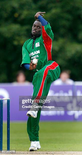 Ondik Otieno Suji of Kenya bowls during the ICC World Twenty20 Cup Qualifier between Kenya and Canada on August 3, 2008 in Belfast, Northern Ireland.
