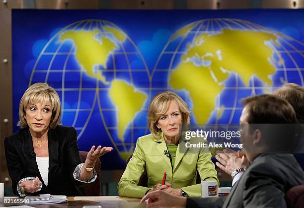 News Chief Foreign Affairs Correspondent Andrea Mitchell speaks as Senior Correspondent of PBS' "The NewsHour with Jim Lehrer" Judy Woodruff and NBC...