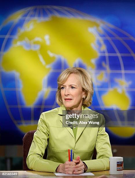 Senior Correspondent of PBS' "The NewsHour with Jim Lehrer" Judy Woodruff speaks during a taping of "Meet the Press" at the NBC studios August 3,...