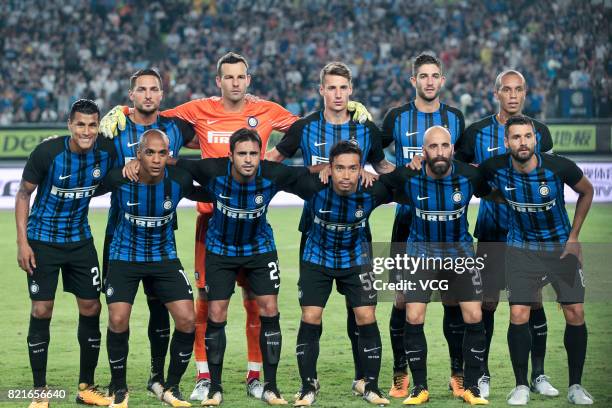 Players of FC Internazionale line up prior to the 2017 International Champions Cup match between FC Internazionale and Olympique Lyonnais at Olympic...