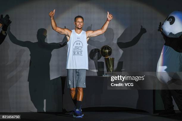 Star Stephen Curry of Golden State Warriors meets fans at University of Electronic Science and Technology of China on July 24, 2017 in Chengdu, China.