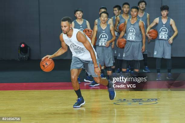 Star Stephen Curry of Golden State Warriors meets fans at University of Electronic Science and Technology of China on July 24, 2017 in Chengdu, China.