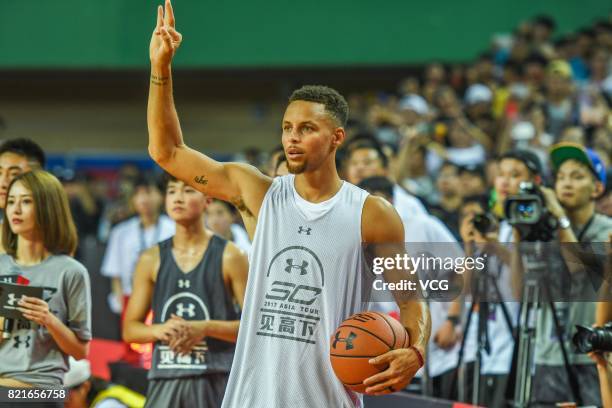 Star Stephen Curry of Golden State Warriors meets fans at University of Electronic Science and Technology of China on July 24, 2017 in Chengdu, China.