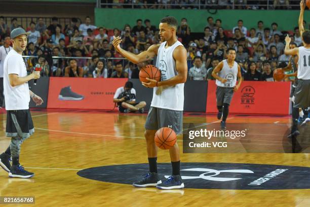 Star Stephen Curry of Golden State Warriors meets fans at University of Electronic Science and Technology of China on July 24, 2017 in Chengdu, China.