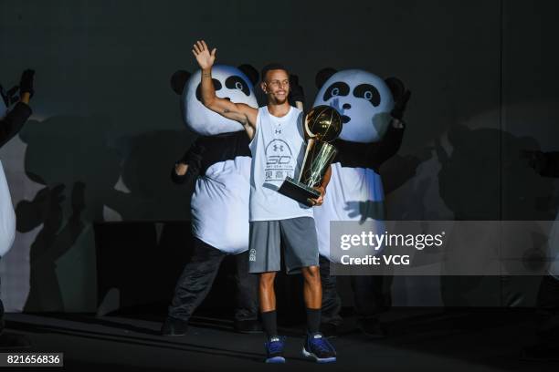 Star Stephen Curry of Golden State Warriors meets fans at University of Electronic Science and Technology of China on July 24, 2017 in Chengdu, China.