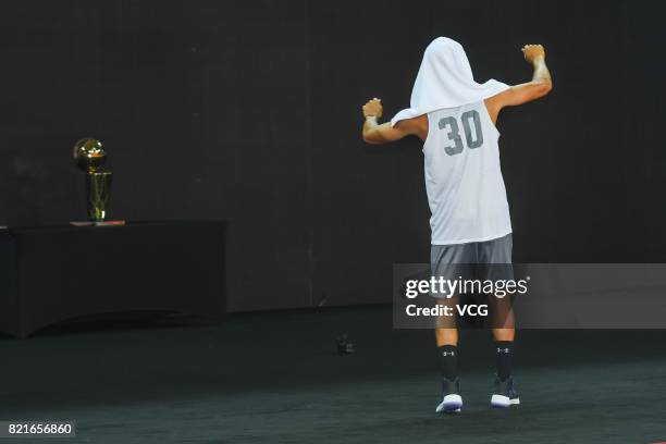 Star Stephen Curry of Golden State Warriors meets fans at University of Electronic Science and Technology of China on July 24, 2017 in Chengdu, China.