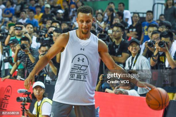 Star Stephen Curry of Golden State Warriors meets fans at University of Electronic Science and Technology of China on July 24, 2017 in Chengdu, China.