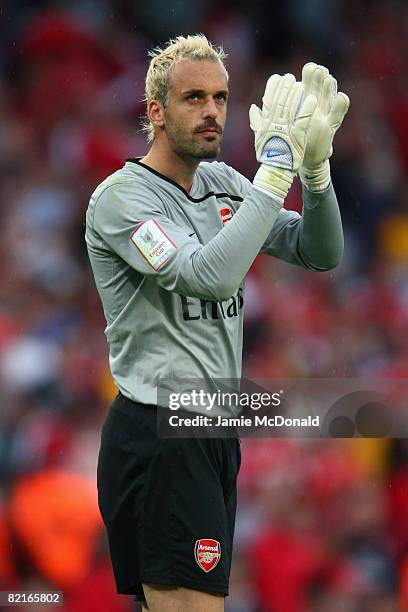 Manuel Almunia of Arsenal reacts during the pre-season friendly match between Arsenal and Real Madrid during the Emirates Cup at the Emirates Stadium...