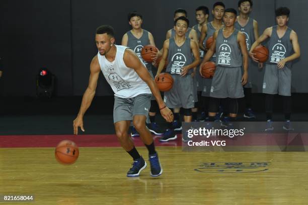 Star Stephen Curry of Golden State Warriors meets fans at University of Electronic Science and Technology of China on July 24, 2017 in Chengdu, China.