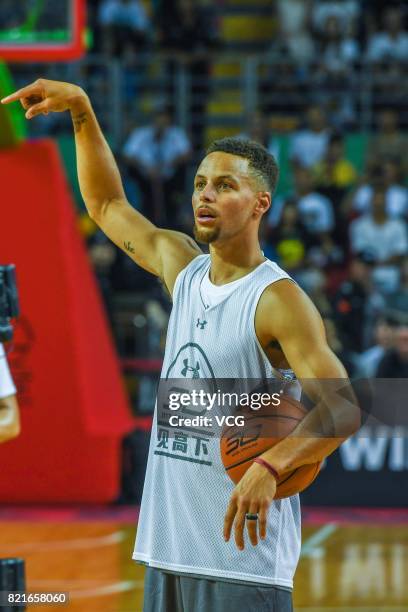 Star Stephen Curry of Golden State Warriors meets fans at University of Electronic Science and Technology of China on July 24, 2017 in Chengdu, China.