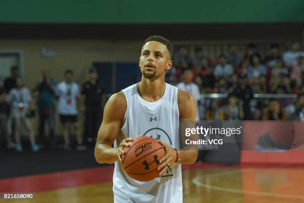 Star Stephen Curry of Golden State Warriors meets fans at University of Electronic Science and Technology of China on July 24, 2017 in Chengdu, China.