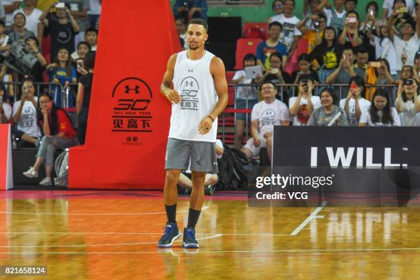 Star Stephen Curry of Golden State Warriors meets fans at University of Electronic Science and Technology of China on July 24, 2017 in Chengdu, China.