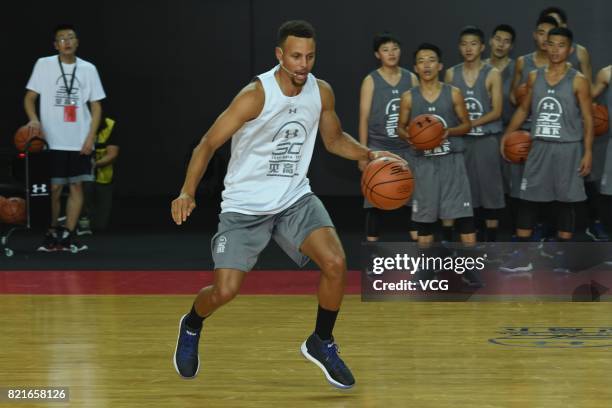 Star Stephen Curry of Golden State Warriors meets fans at University of Electronic Science and Technology of China on July 24, 2017 in Chengdu, China.