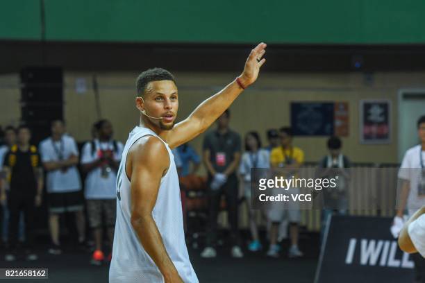 Star Stephen Curry of Golden State Warriors meets fans at University of Electronic Science and Technology of China on July 24, 2017 in Chengdu, China.