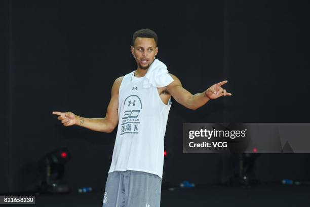 Star Stephen Curry of Golden State Warriors meets fans at University of Electronic Science and Technology of China on July 24, 2017 in Chengdu, China.