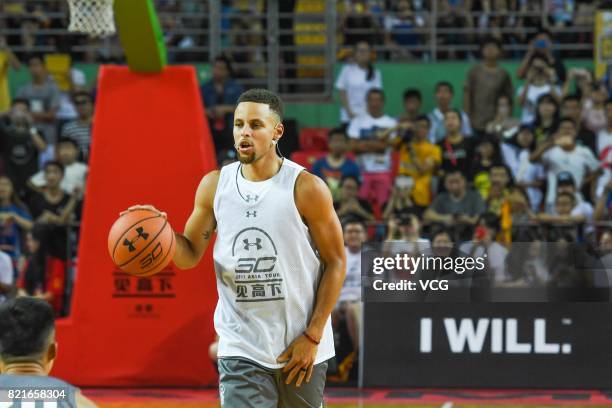 Star Stephen Curry of Golden State Warriors meets fans at University of Electronic Science and Technology of China on July 24, 2017 in Chengdu, China.