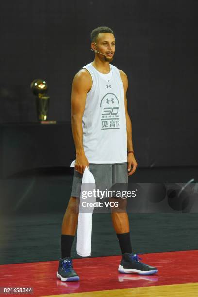 Star Stephen Curry of Golden State Warriors meets fans at University of Electronic Science and Technology of China on July 24, 2017 in Chengdu, China.