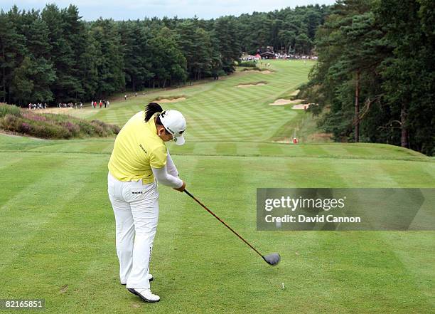 Ji-Yai Shin of South Korea hits her tee shot at the 10th hole during the final round of the 2008 Ricoh Women's British Open Championship held on the...