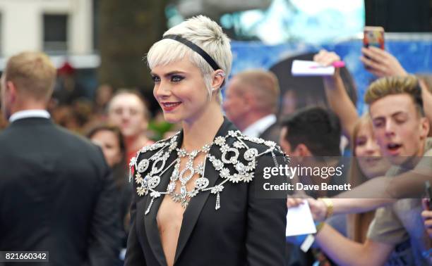 Cara Delevingne attends the European Premiere of "Valerian And The City Of A Thousand Planets" at Cineworld Leicester Square on July 24, 2017 in...