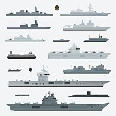 Military weapons of navy battleship. Vector illustration.