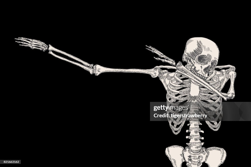Dapping Move Skeleton Of Human Dancing Dab On Black Background Isolated Perform ...